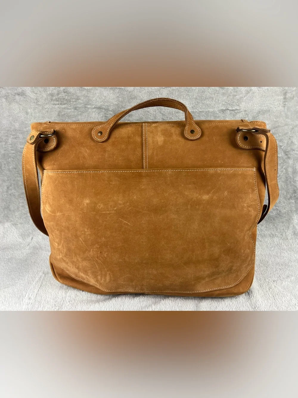 TERRITORY AHEAD Messenger Bag Tan Brown Heavy Saddle Leather Briefcase USA Made